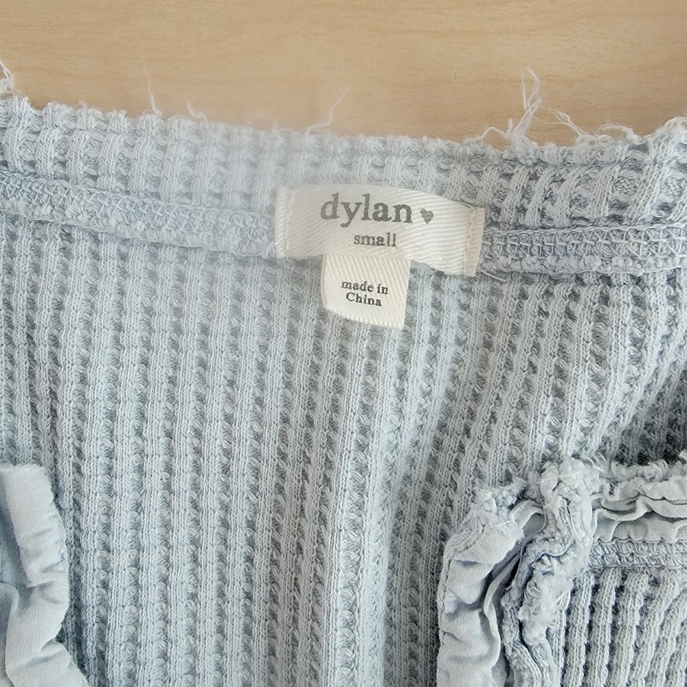 dylan Light Blue Waffle Henley Distressed Long Sleeve 100% Cotton Top Small - Picture 2 of 5